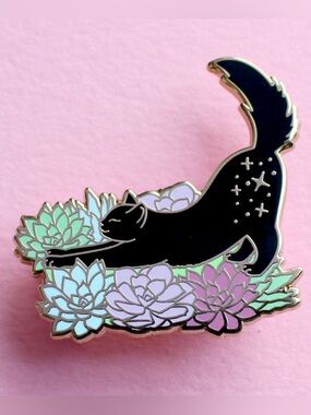 Cat in Succulents Enamel Pin
